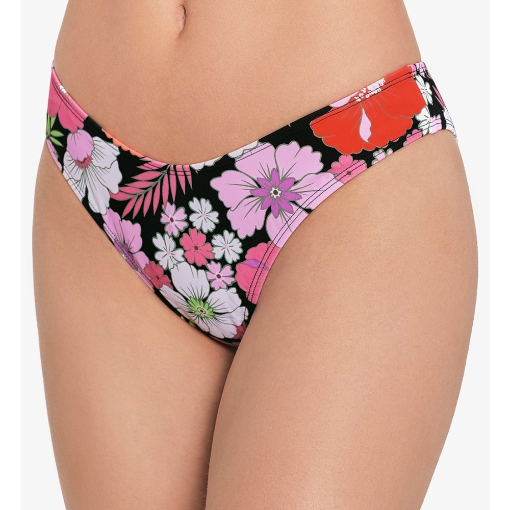 Salt + Cove Black and Pink floral Bikini Bottom